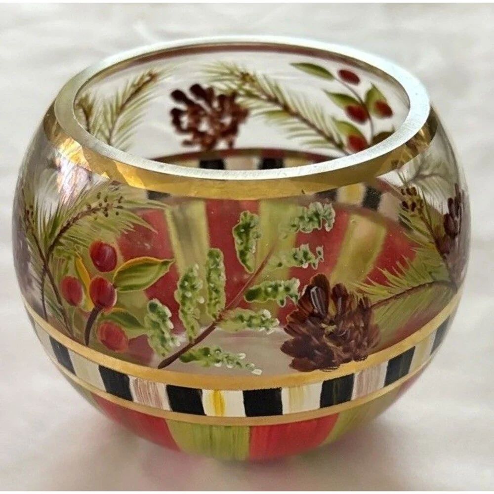 MacKenzie Childs Heirloom Globe Vase / Votive Holder Christmas Courtly Check 4